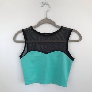 Teal and black MESH crop top